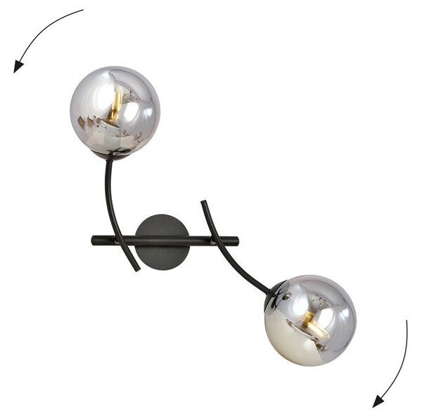 Nástěnné svítidlo HUNTER K2 – černé, grafitové sklo, 2× E14, šířka 35 cm