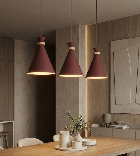 Závěsné svítidlo ZERO 3 – vínové, 3× E27, šířka 78 cm