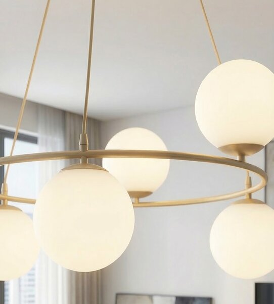 Závěsné svítidlo AZURA 6 – moka, opálové sklo, 6× E14, šířka 75 cm