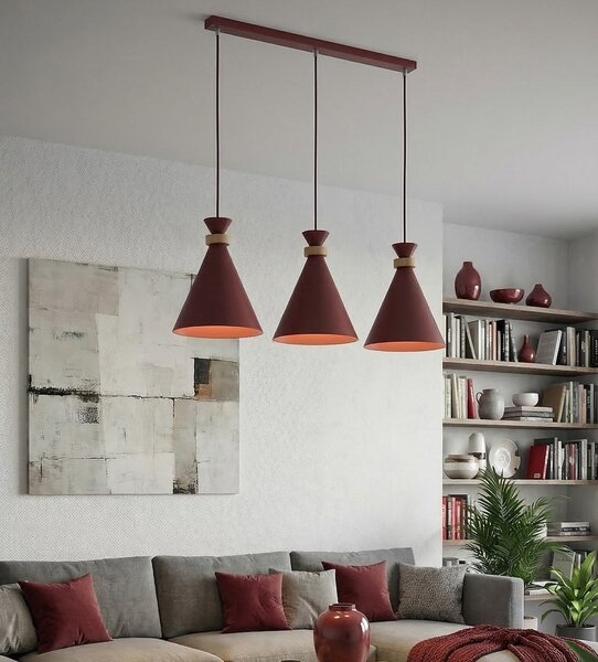Závěsné svítidlo ZERO 3 – vínové, 3× E27, šířka 78 cm