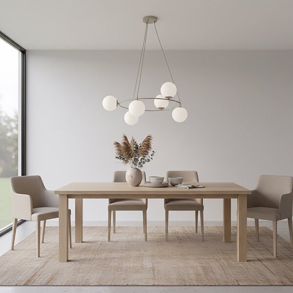 Závěsné svítidlo AZURA 6 – moka, opálové sklo, 6× E14, šířka 75 cm