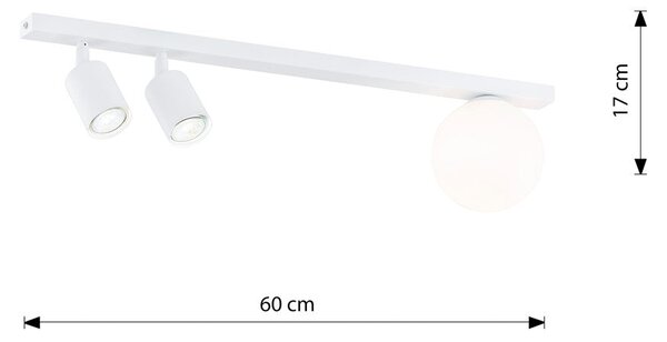 Stropní svítidlo BASTER 3 – celobílé, sklo, 3× GU10/E14, šířka 60 cm
