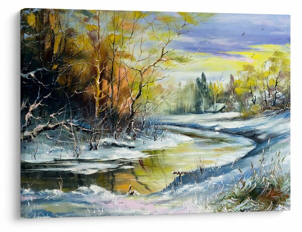 Obraz zimní řeky, olejomalba (70x50 cm)