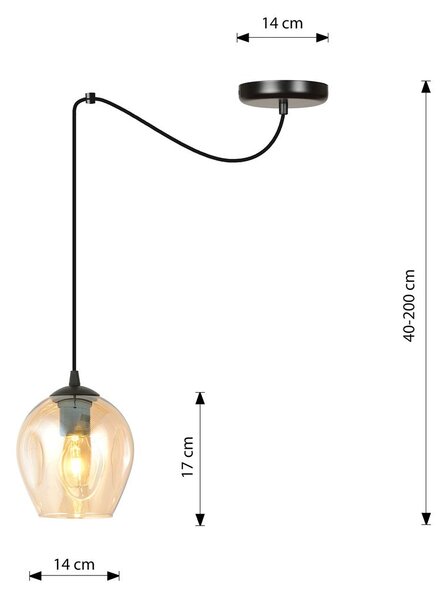 Závěsné svítidlo LEVEL 1 – černé, jantarové sklo, 1× E27, šířka 14 cm