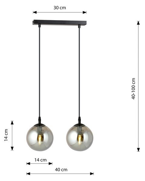Závěsné svítidlo COSMO 2 – černé, grafitové sklo, 2× E14, šířka 40 cm