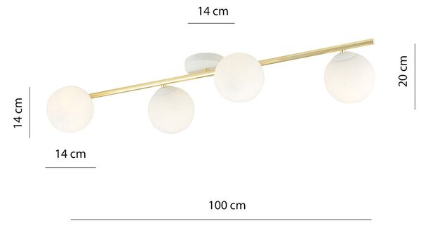 Stropní svítidlo SPLENDI 4 – bílé, opálové sklo, 4× E14, šířka 100 cm