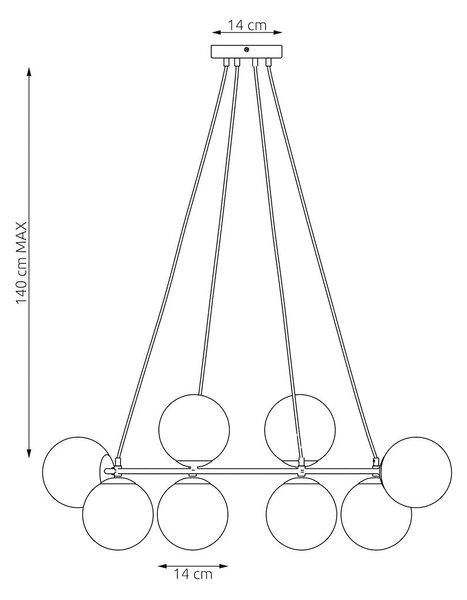 Závěsné svítidlo AZURA 8 – moka, opálové sklo, 8× E14, šířka 86 cm