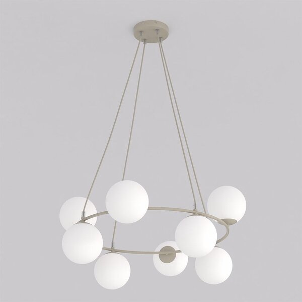 Závěsné svítidlo AZURA 8 – moka, opálové sklo, 8× E14, šířka 86 cm