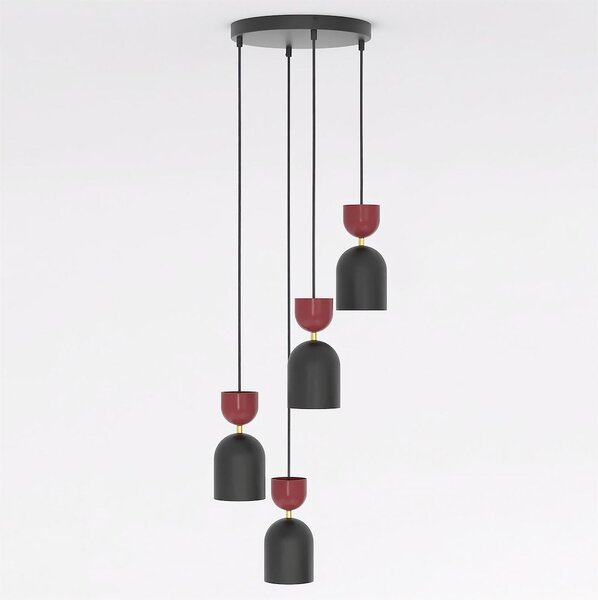 Závěsné svítidlo GAUDI 4 PREM – černé / vínové, 3× E14, šířka 38 cm