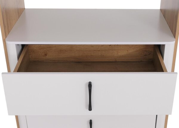 Highboard HWC-P43, vysoká skříň, příborník, komoda, 5 zásuvek, MDF, 155 x 80 x 41 cm vzhled dubu Wotan, bílá