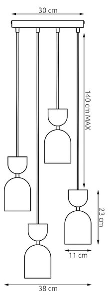 Závěsné svítidlo GAUDI 4 PREM – černé / vínové, 3× E14, šířka 38 cm