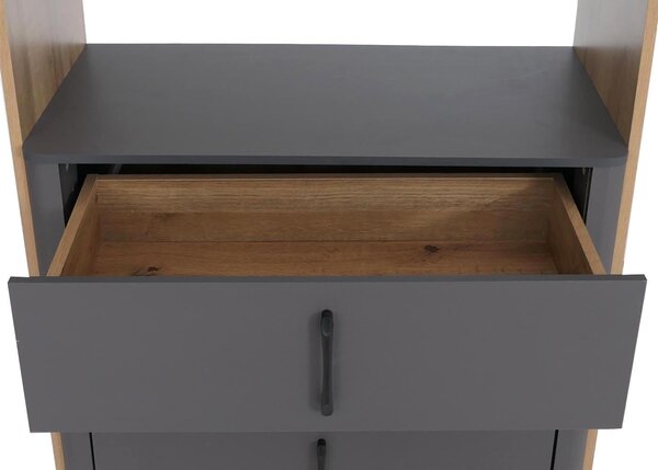 Highboard HWC-P43, vysoká skříň, příborník, komoda, 5 zásuvek, MDF, 155 x 80 x 41 cm vzhled dubu Rivera, tmavě šedá