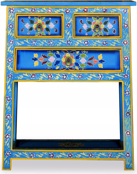 Příborník "Hartheim" z mangového masivu v pestrobarevném provedení (tyrkysová základní barva). Rozměry (š/v/h) 60x76x30 cm