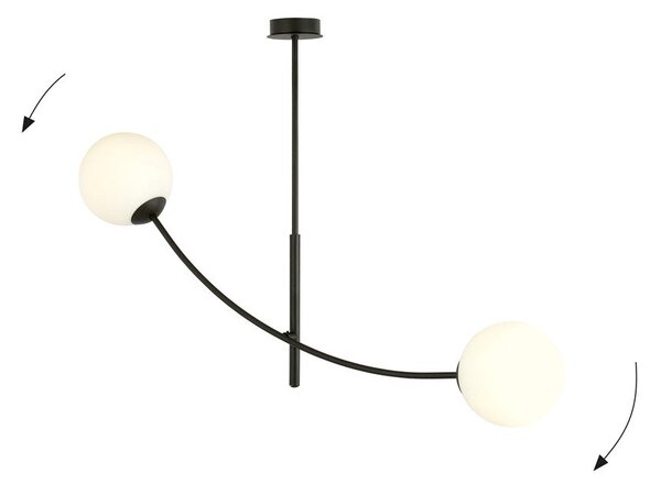 Stropní svítidlo HUNTER 2 – černé, opálové sklo, 2× E14, šířka 83 cm