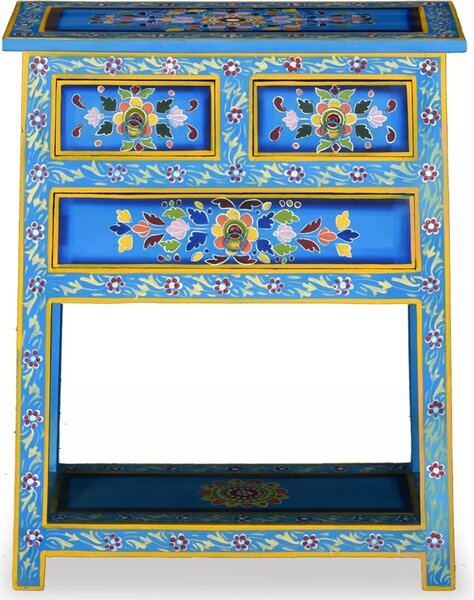 Příborník "Hartheim" z mangového masivu v pestrobarevném provedení (tyrkysová základní barva). Rozměry (š/v/h) 60x76x30 cm