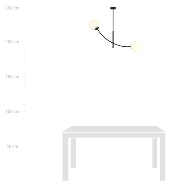 Stropní svítidlo HUNTER 2 – černé, opálové sklo, 2× E14, šířka 83 cm