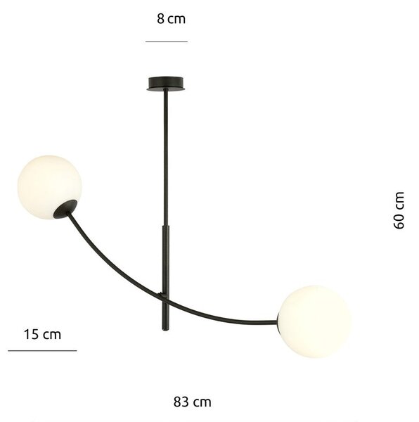 Stropní svítidlo HUNTER 2 – černé, opálové sklo, 2× E14, šířka 83 cm