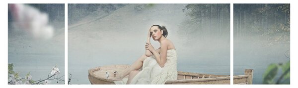 Obraz - Žena na loďce (170x50 cm)
