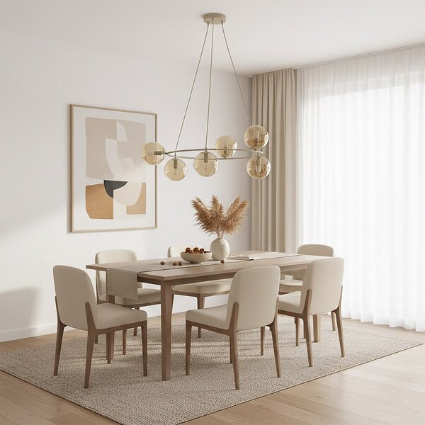 Závěsné svítidlo AZURA 6 – moka, jantarové sklo, 6× E14, šířka 75 cm