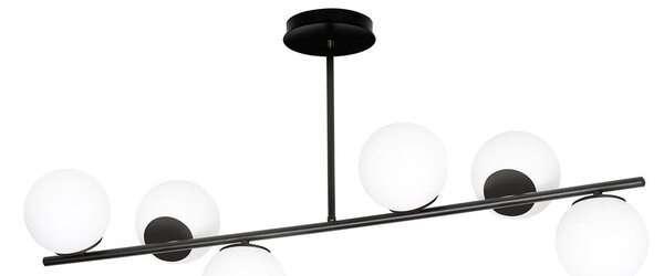 Stropní svítidlo BIOR 6 – černé, bílé sklo, 6× E14, šířka 100 cm