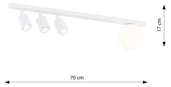 Stropní svítidlo BASTER 4 – celobílé, sklo, 4× GU10/E14, šířka 70 cm