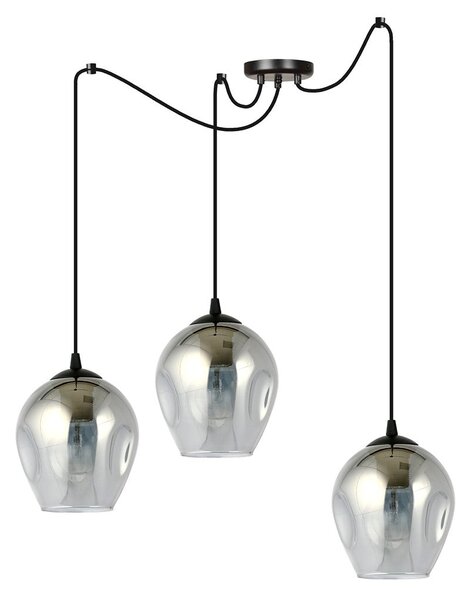 Závěsné svítidlo LEVEL 3 – černé, grafitové sklo, 3× E27, šířka 14 cm