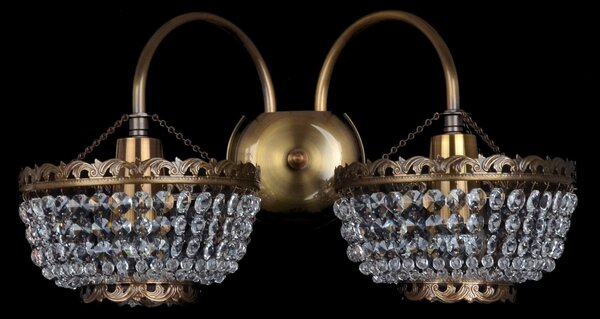 DBK GLASS Hnědě mořené 2-ramenné štrasové křišťálové nástěnné světlo se dvěma kovovými rameny - ANTIK mosaz N-7123-2-PT