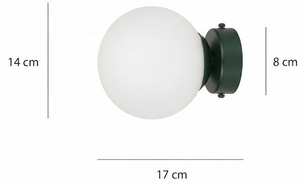 Nástěnné svítidlo MAGNUS K1 – olivově zelené, bílé sklo, 1× E14, šířka 31 cm