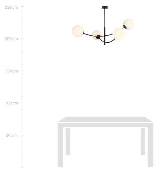 Stropní svítidlo HUNTER 4 – černé, opálové sklo, 4× E14, šířka 89 cm