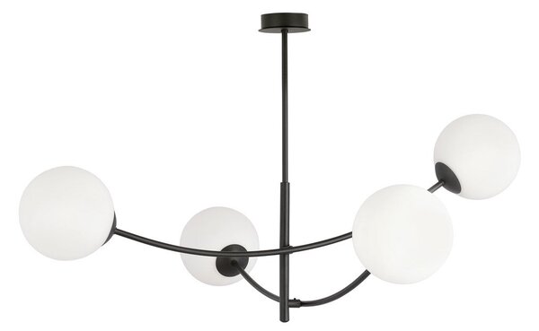 Stropní svítidlo HUNTER 4 – černé, opálové sklo, 4× E14, šířka 89 cm