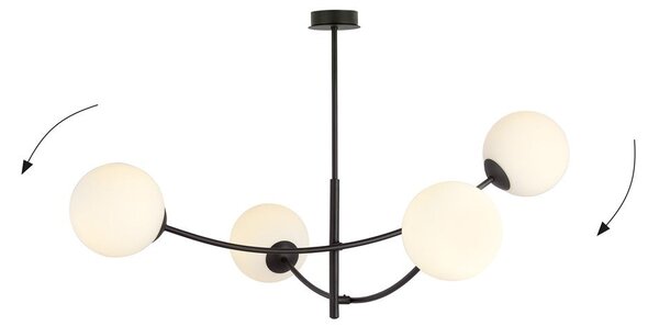 Stropní svítidlo HUNTER 4 – černé, opálové sklo, 4× E14, šířka 89 cm