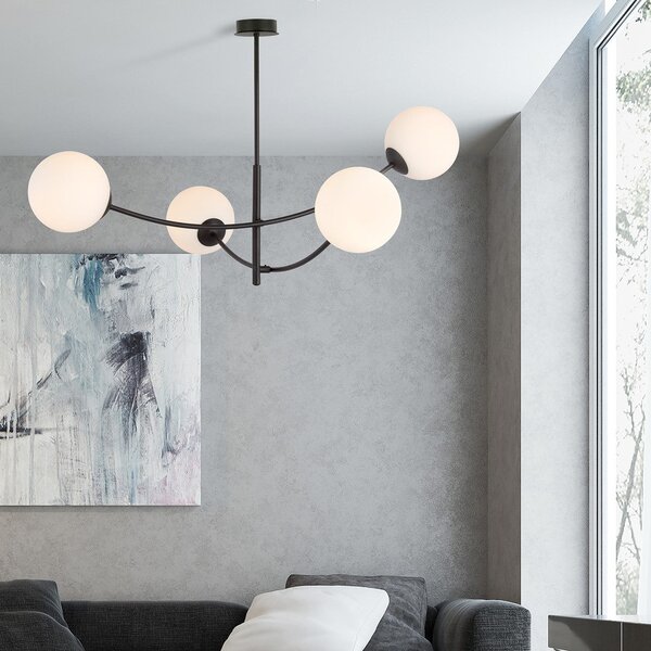 Stropní svítidlo HUNTER 4 – černé, opálové sklo, 4× E14, šířka 89 cm