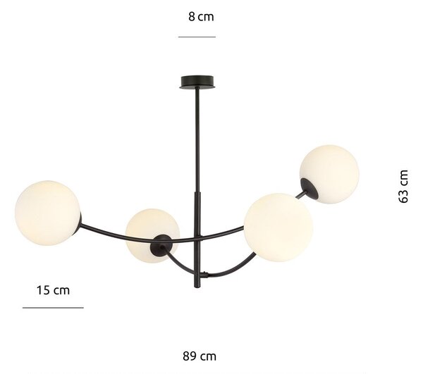 Stropní svítidlo HUNTER 4 – černé, opálové sklo, 4× E14, šířka 89 cm