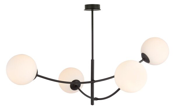 Stropní svítidlo HUNTER 4 – černé, opálové sklo, 4× E14, šířka 89 cm