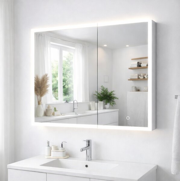 LED galerka 80×70 cm s oboustranným zrcadlem a kosmetickým zrcátkem