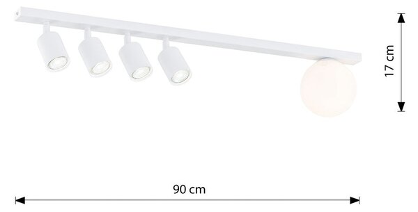 Stropní svítidlo BASTER 5 – celobílé, sklo, 5× GU10/E14, šířka 90 cm