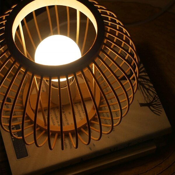 Bambusová stolní lampa s LED žárovkou, teplá bílá