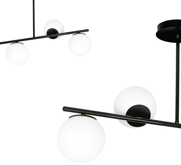 Stropní svítidlo BIOR 4 – černé, bílé sklo, 4× E14, šířka 80 cm