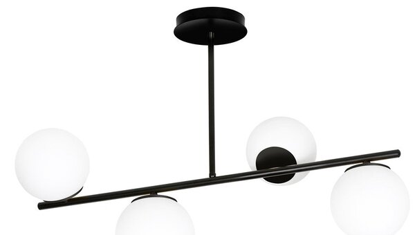 Stropní svítidlo BIOR 4 – černé, bílé sklo, 4× E14, šířka 80 cm