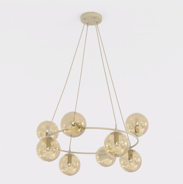 Závěsné svítidlo AZURA 8 – moka, jantarové sklo, 8× E14, šířka 86 cm