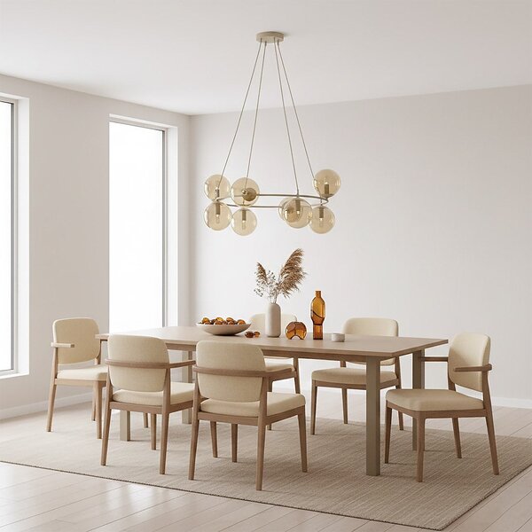 Závěsné svítidlo AZURA 8 – moka, jantarové sklo, 8× E14, šířka 86 cm
