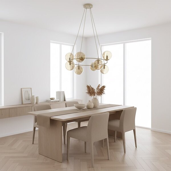 Závěsné svítidlo AZURA 8 – moka, jantarové sklo, 8× E14, šířka 86 cm