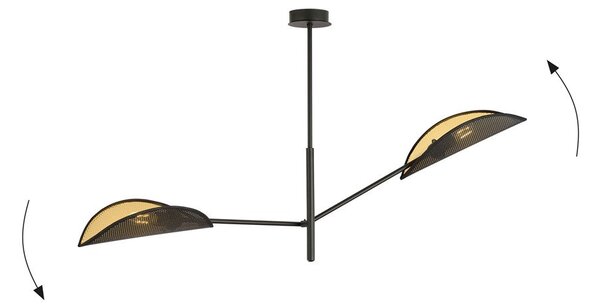 Stropní svítidlo VENE 2 – černé, zlatá textilní stínidla, 2× E14, šířka 102 cm