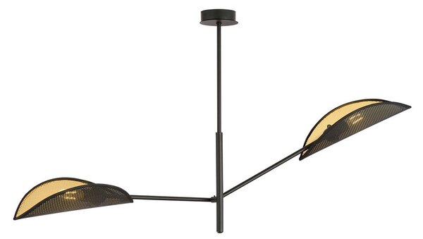 Stropní svítidlo VENE 2 – černé, zlatá textilní stínidla, 2× E14, šířka 102 cm