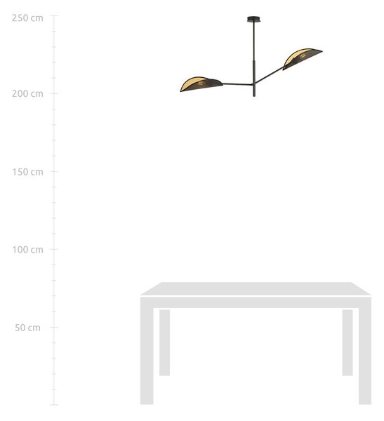 Stropní svítidlo VENE 2 – černé, zlatá textilní stínidla, 2× E14, šířka 102 cm