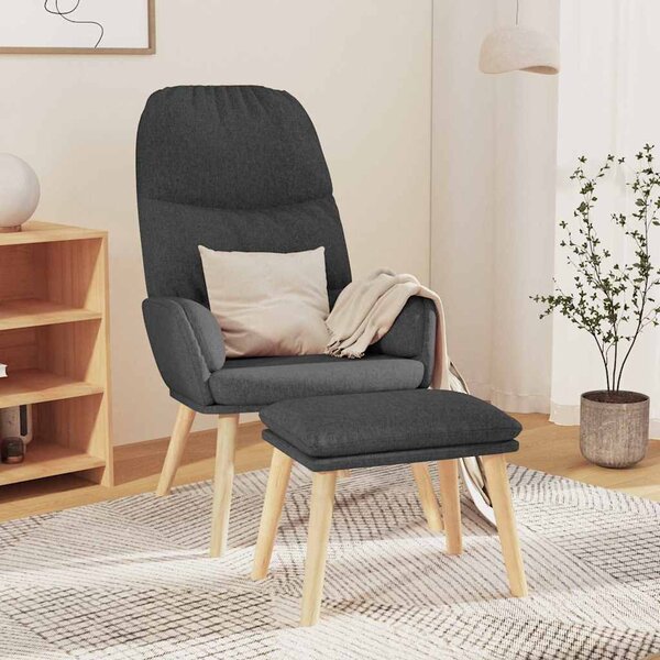 Relaxační křeslo se stoličkou tmavě šedé textil 3097343