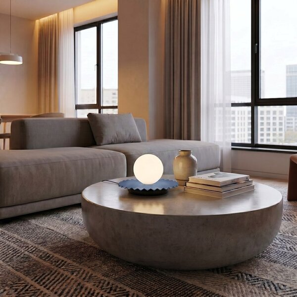 Stolní lampa UMBRA LN1 – tlumeně modrá, bílé sklo, 1× G9, šířka 28 cm