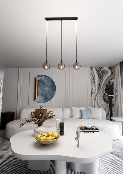 Závěsné svítidlo COSMO 3 – černé, grafitové sklo, 3× E14, šířka 70 cm
