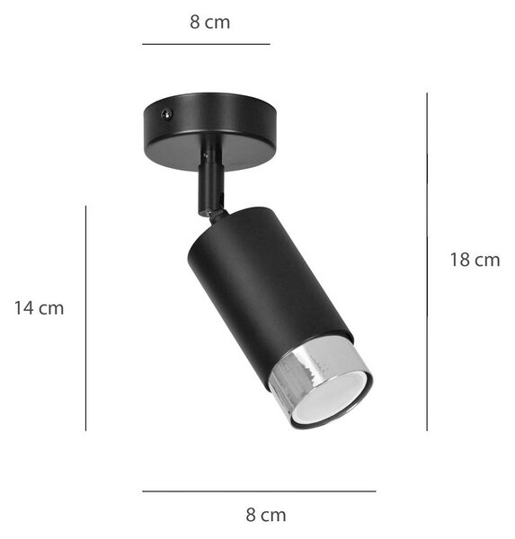 Stropní svítidlo HIRO 1 – černé / chromové, 1× GU10, šířka 8 cm