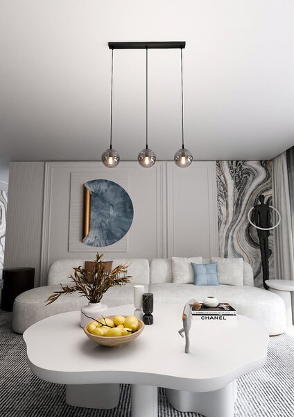 Závěsné svítidlo COSMO 3 – černé, grafitové sklo, 3× E14, šířka 70 cm